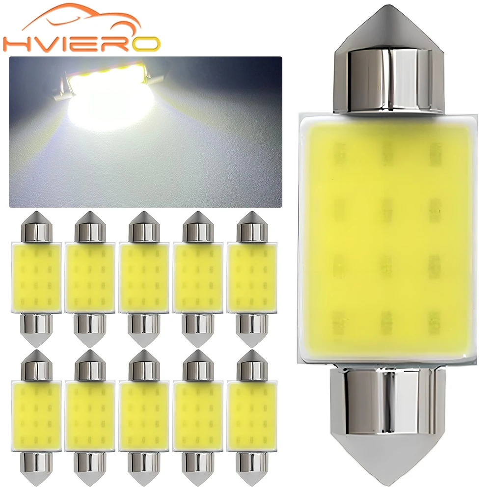 

10 шт. белый COB 12smd C5W C10w автомобильные светодиодные лампы для дверей 12 В купольный гирлянда для чтения задний фонарь номерного знака багажник Backuph внутреннее освещение