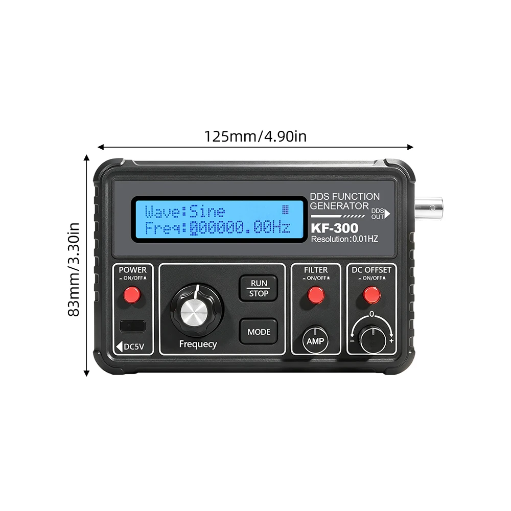 KF 300 DDS Signal Generator DC 5V Type C Power 0.01Hz Resolution 15 Waveforms Schumann Wave Source For Circuit Debugging