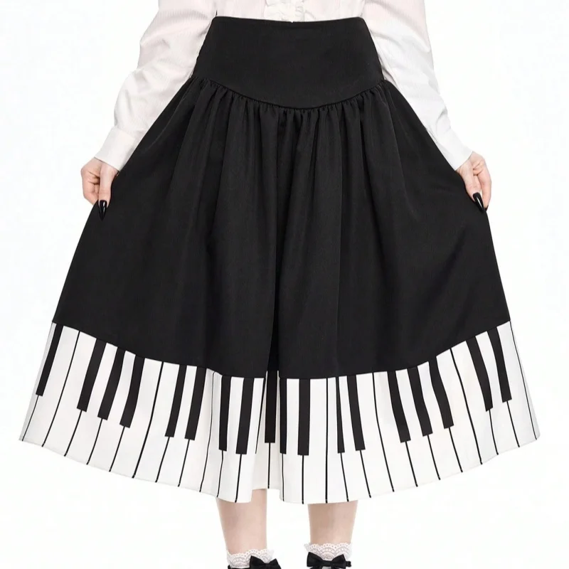 

Женская черная юбка миди с принтом клавиш пианино, с завышенной талией, расклешенная, весна-лето 2026, в стиле ретро-арт, нишевый дизайн