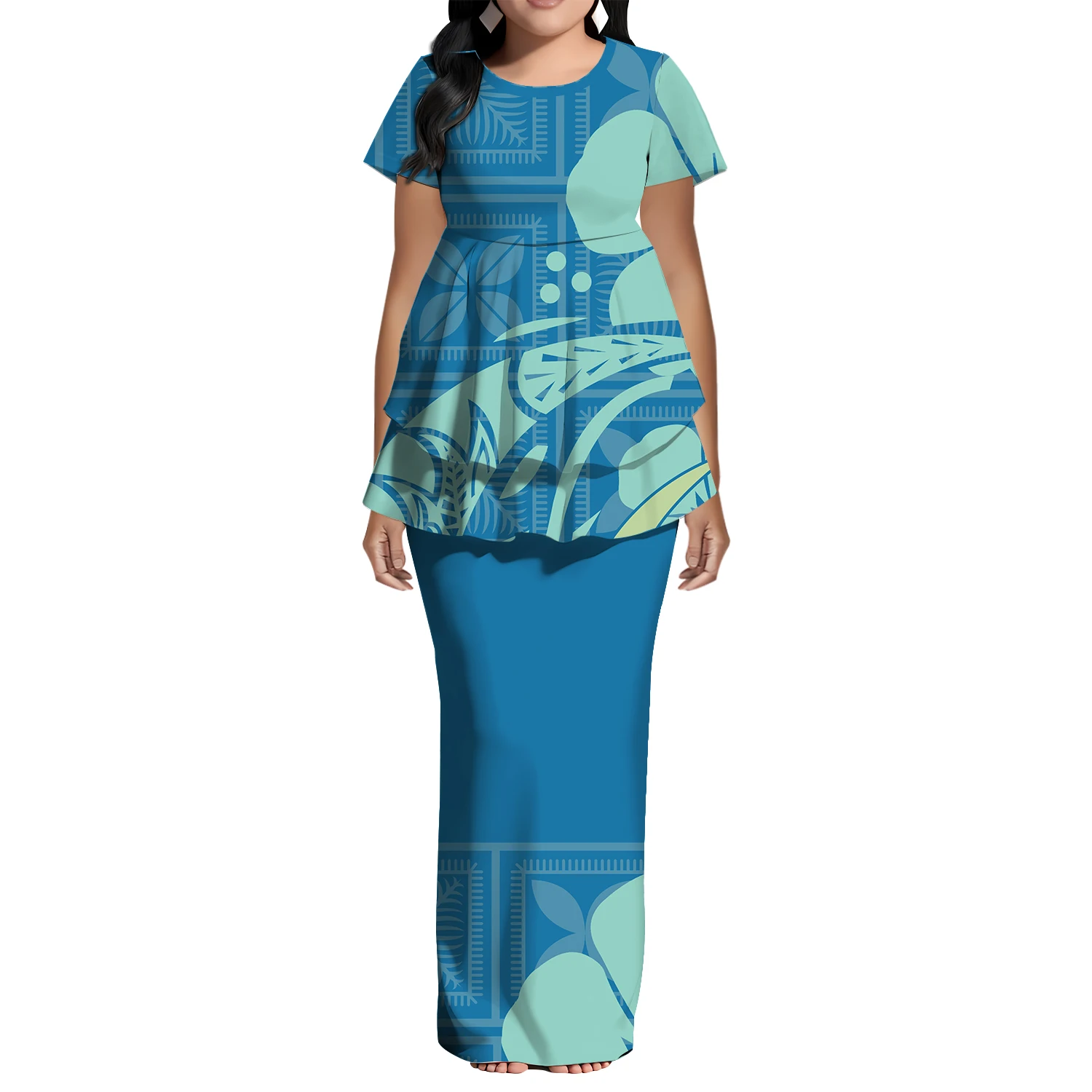 فستان ساموا فيجي جزر هاواي Puletasi بولينيزيا للنساء نمط مخصص أنيق مناسب برقبة دائرية وأكمام قصيرة للولائم