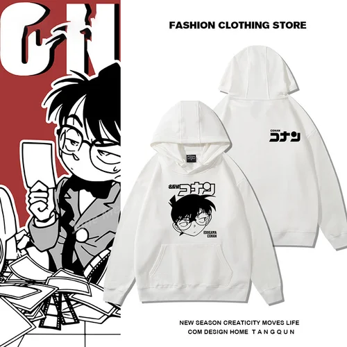 (Uniqlo) 일본 명탐정 코난 프린트 탑 트렌드 커플, 긴팔 후드티, 코튼 후드티, 여름 여성