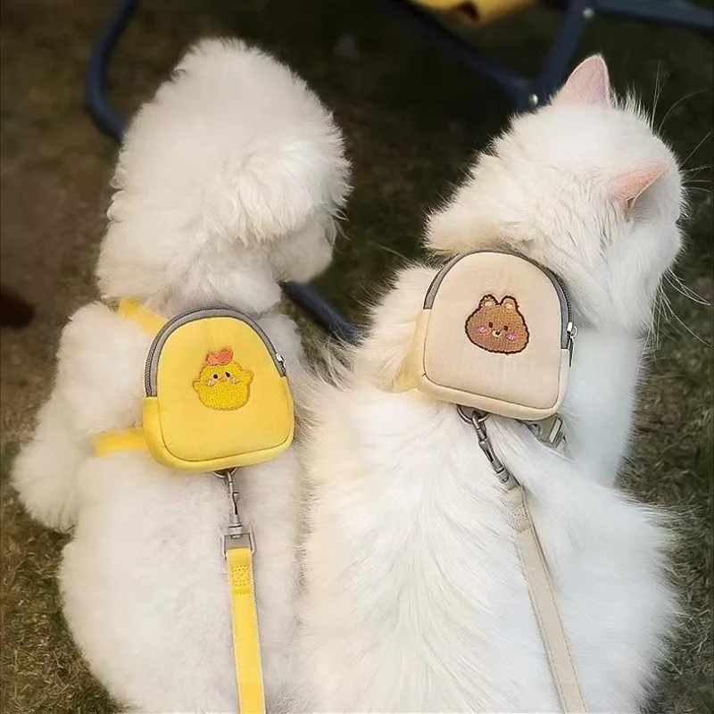 Cute Pet Backpack Leash Set with Cartoon Design for Dogs and Cats Stylish Walking Accessory Convenient Anti Detachment