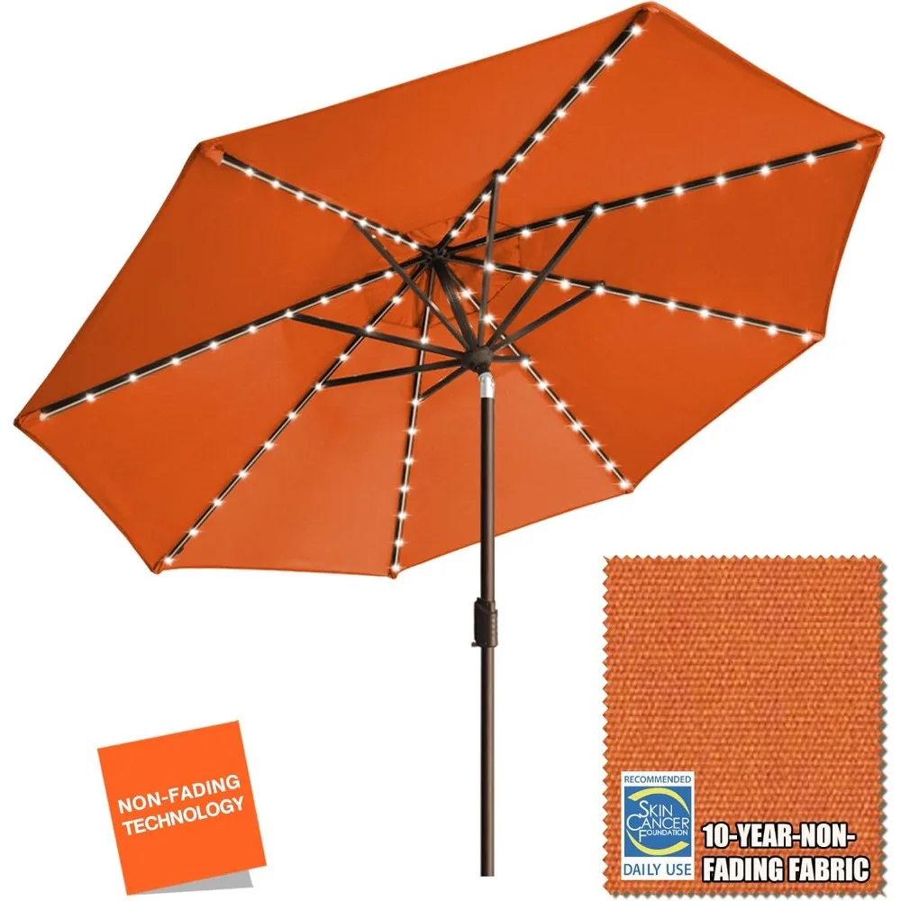 

10-Year-Non-Fading Solar 9ft Market Umbrella with 80 LED Lights Patio Umbrellas Outdoor Table Umbrella with Ventilation,Rust