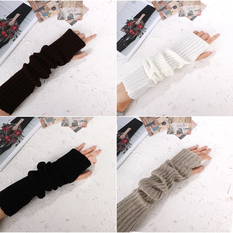 Lange Vingerloze Handschoenen Vrouwen Wanten Winter Arm Mouwen Gebreide Arm Warmer Casual Zachte Vingerloze Wanten Punk Gothic Handschoenen 2023