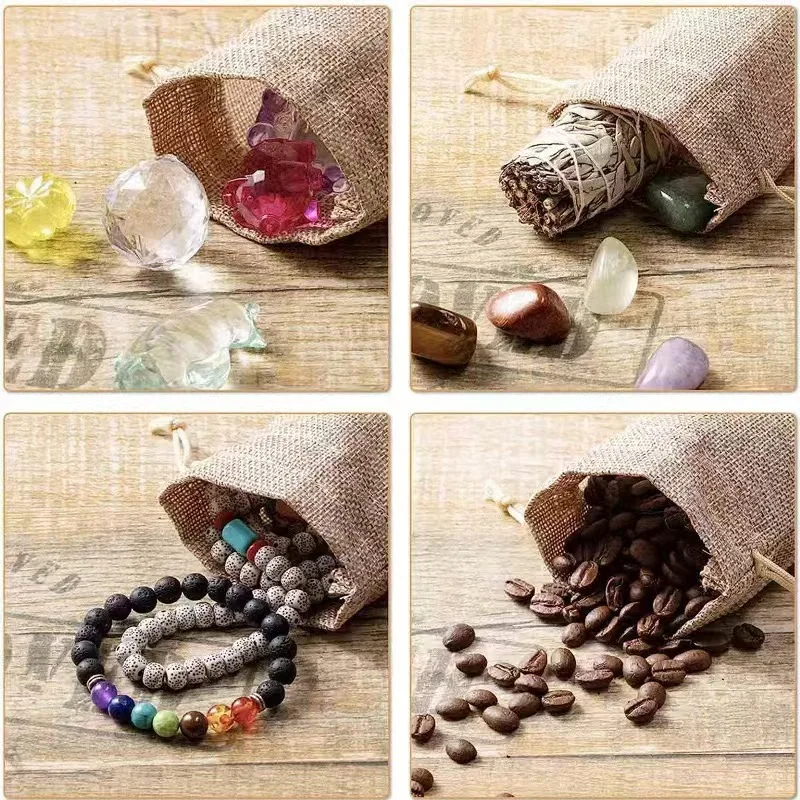 10pcs Custom Linen Drawstring Linen Bag Christmas Wedding Holiday Party Candy Coffee Bean Gift Packaging Dustproof Storage Bag