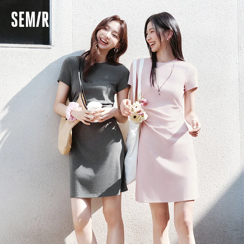 Semir Dress Women Waist-Cinching T-Shirt Dress 2025 New Summer Embroidered Round Neck Short Dress Minimalist Casual