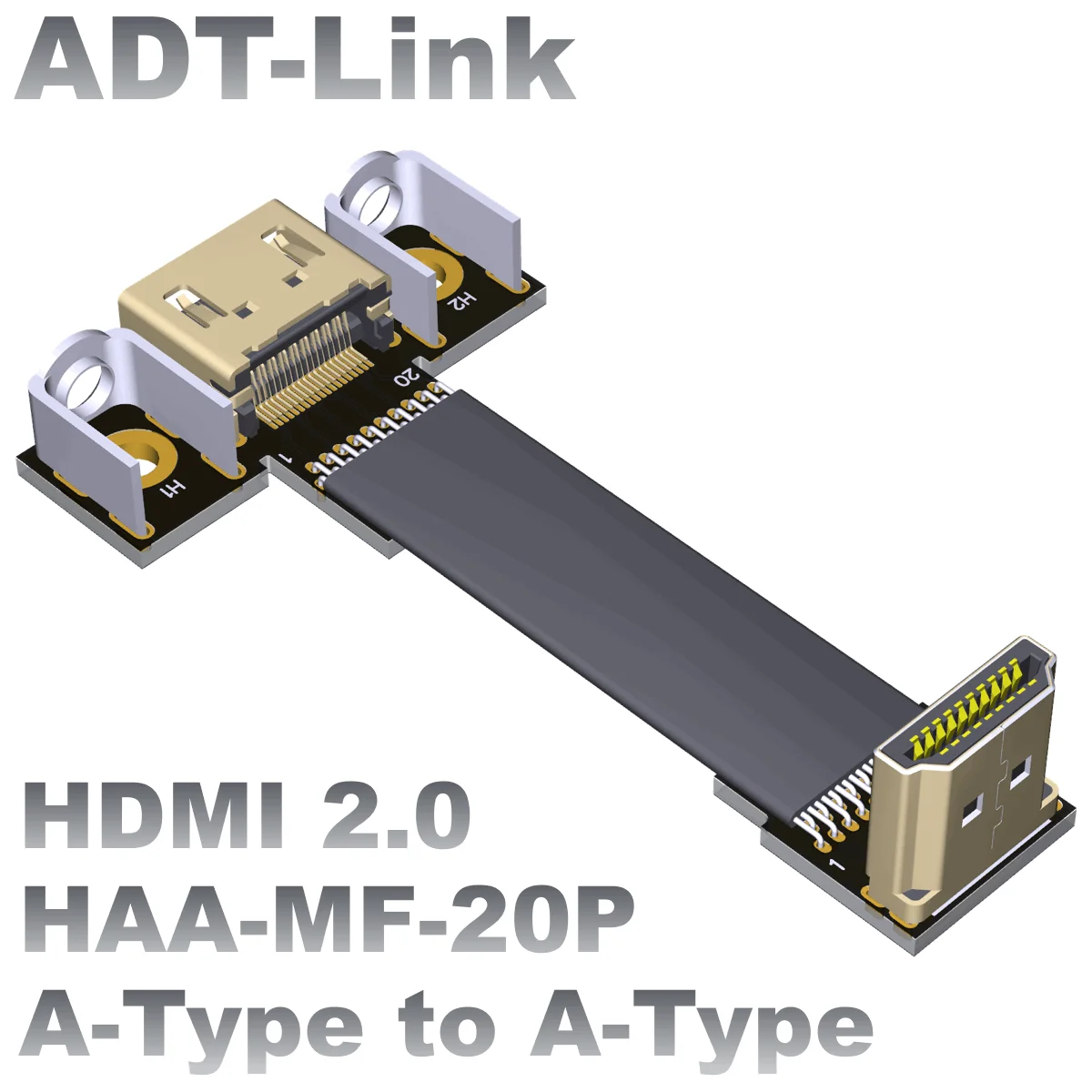 ADT-Link HDMI 2.0 Type A-A Male to Female Built-In Extension Cable for HDTV Video Extender 2K/144hz 4K/60Hz Angled Flat Ribbon