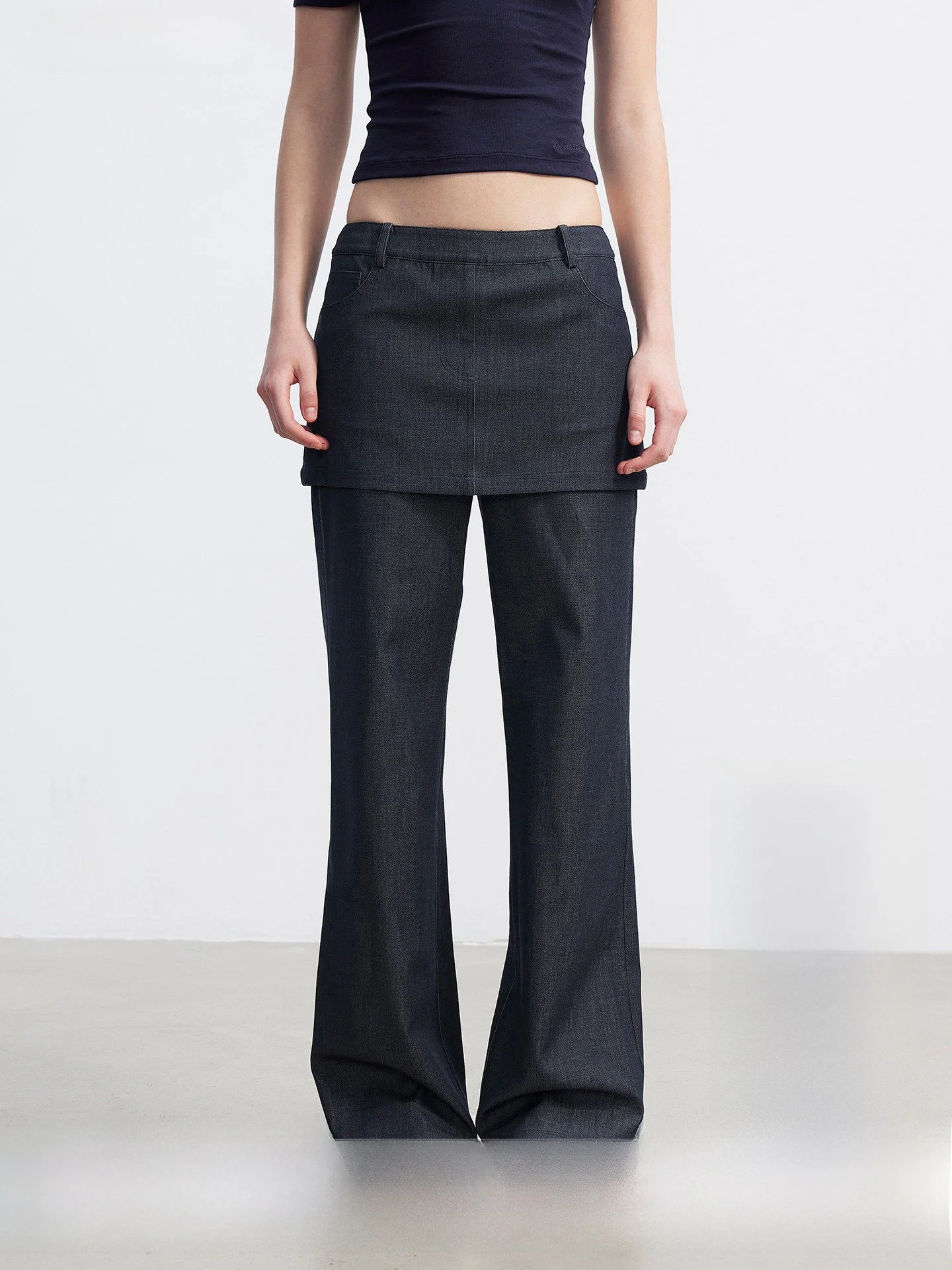 

AFTADAWN Slimming Straight Leg Jeans Wide Leg Denim Pants Drapey Fake Two-Piece Butt Curtain Jeans Natural Waist Zipper Closure