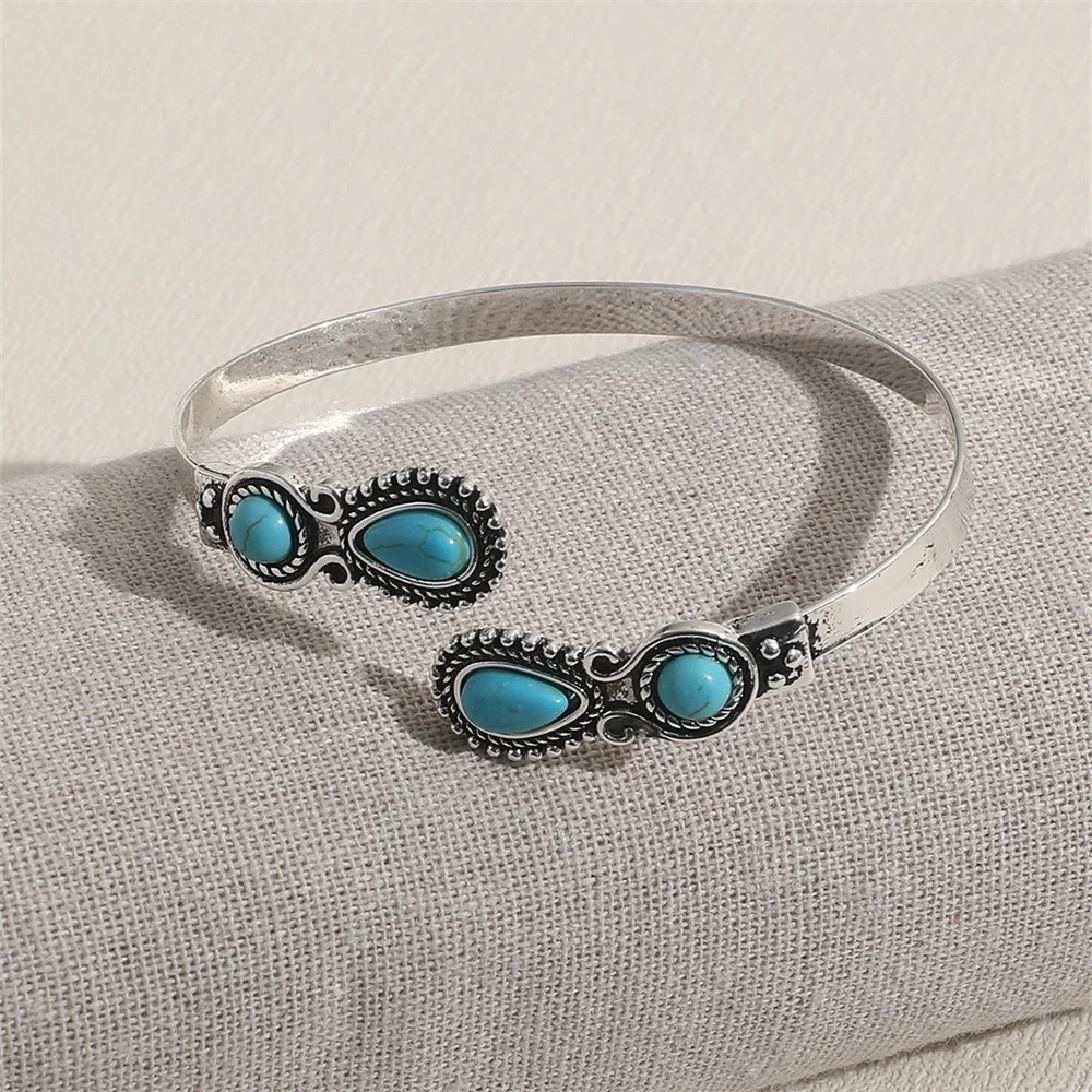 1 Pc Western Turquoise Stone Antique Cuff Bangle Bracelet for Women Jewelry Accessories