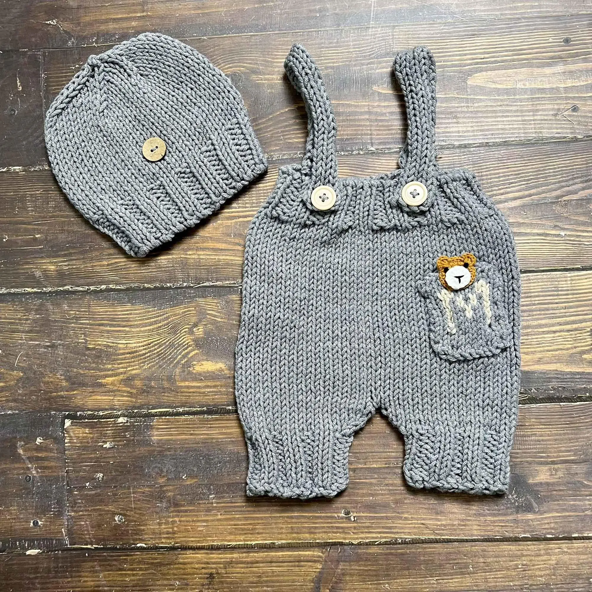 Don&Judy Baby Bodysuit Cute Bear Romper Knitted Sweater For Winter Baby Photography With Hat Set Newborn Onesie