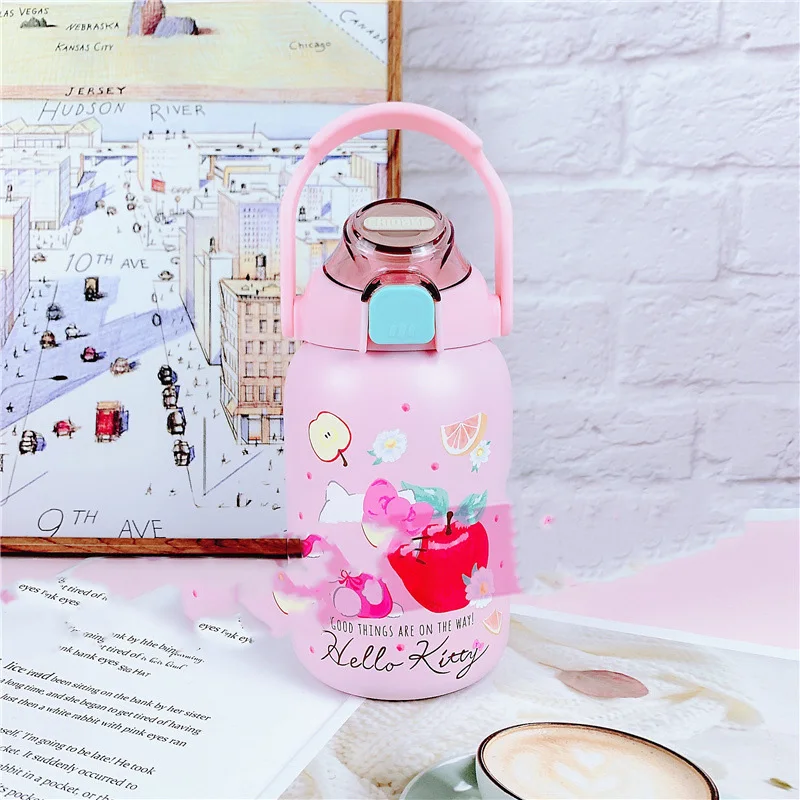 Sanrio ketel portabel Kuromi lucu Anime lucu 850Ml 304 termos baja tahan karat cangkir air cangkir mobil hadiah mainan anak perempuan