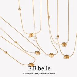 E.B.belle Zircon Bubble 26 Letters Necklace Stacked Jewelry 18K Gold Plated Stainless Steel For Women Charm Hypoallergenic