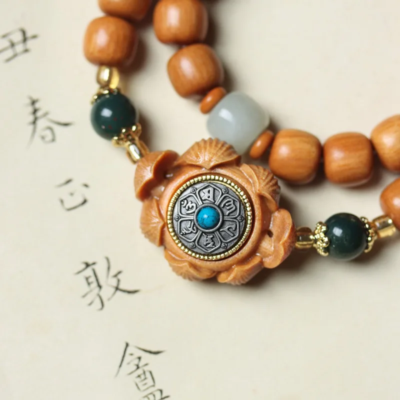 UMQ Laoshan Barbie Sandalwood Old-Styled Bead DIY Six-Word Mantra When Buddha Beads Run Bracelet Rosary