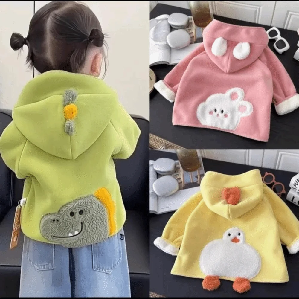 Animal-shaped Toddler Fleece Jacket Long Sleeve Warm Children's Hooded Jacket Clothes Thickened Kids Winter Outerwear Coat