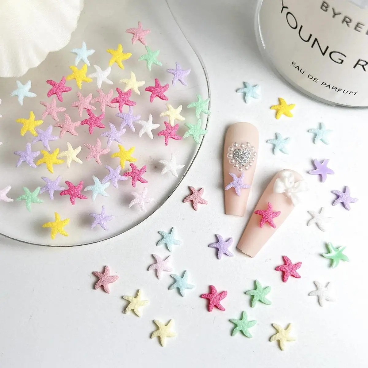 

100PCS Dopamine Color Mini Starfish Nail Art Decoration Flat Bottomed 3D Resin Starfish Nail Art Charms Bulk For Manicure DIY