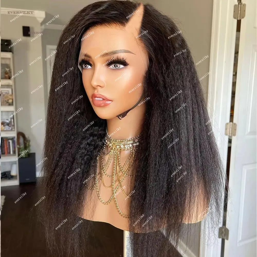 

Kinky Straight Black/Dark Brown V Part Wigs Unprocessed 100% Human Hair Wig Glueless U Shape Yaki Straight Full End 250% Density