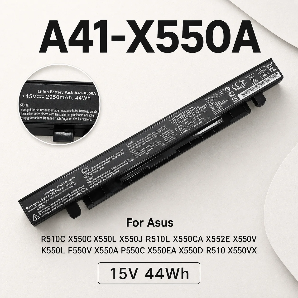 Replacement Laptop Battery A41-X550A for Asus X550C X550L X550J X550CA X552E R510C R510L F550C K550L P550C X550EA