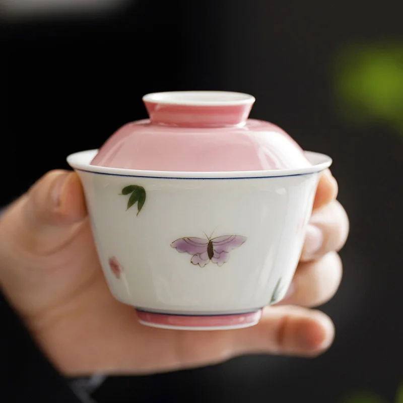 Gaiwan Tureen Teaware Infuser Teapot Tibetan Ceremony Handpainted Butterfly Ercai Covering Bowl Kungfu Tea Set Maker Cute Cup