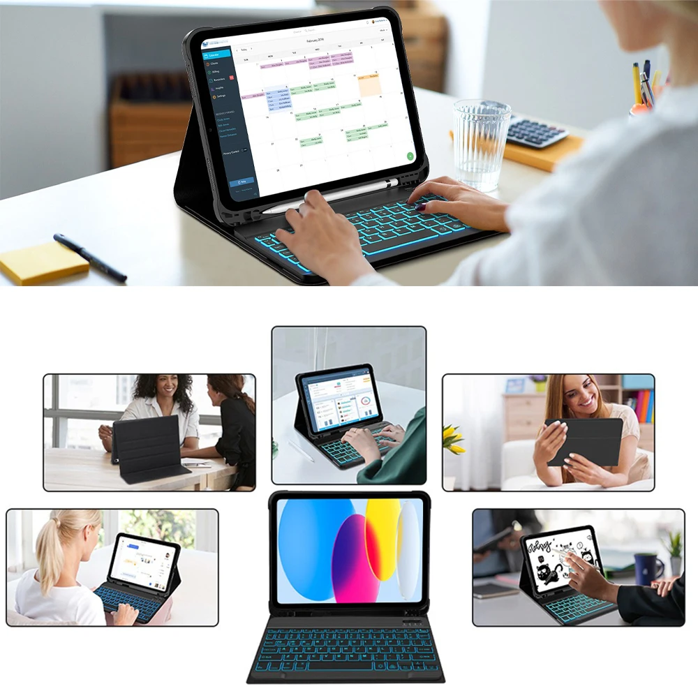 Case for iPad A16 11 Inch 2025 A3355 A3356 A3354, Bluetooth Keyboard Cover for iPad 10th 10.9 Inch 2022 A2696 A2757 A2777 A3162