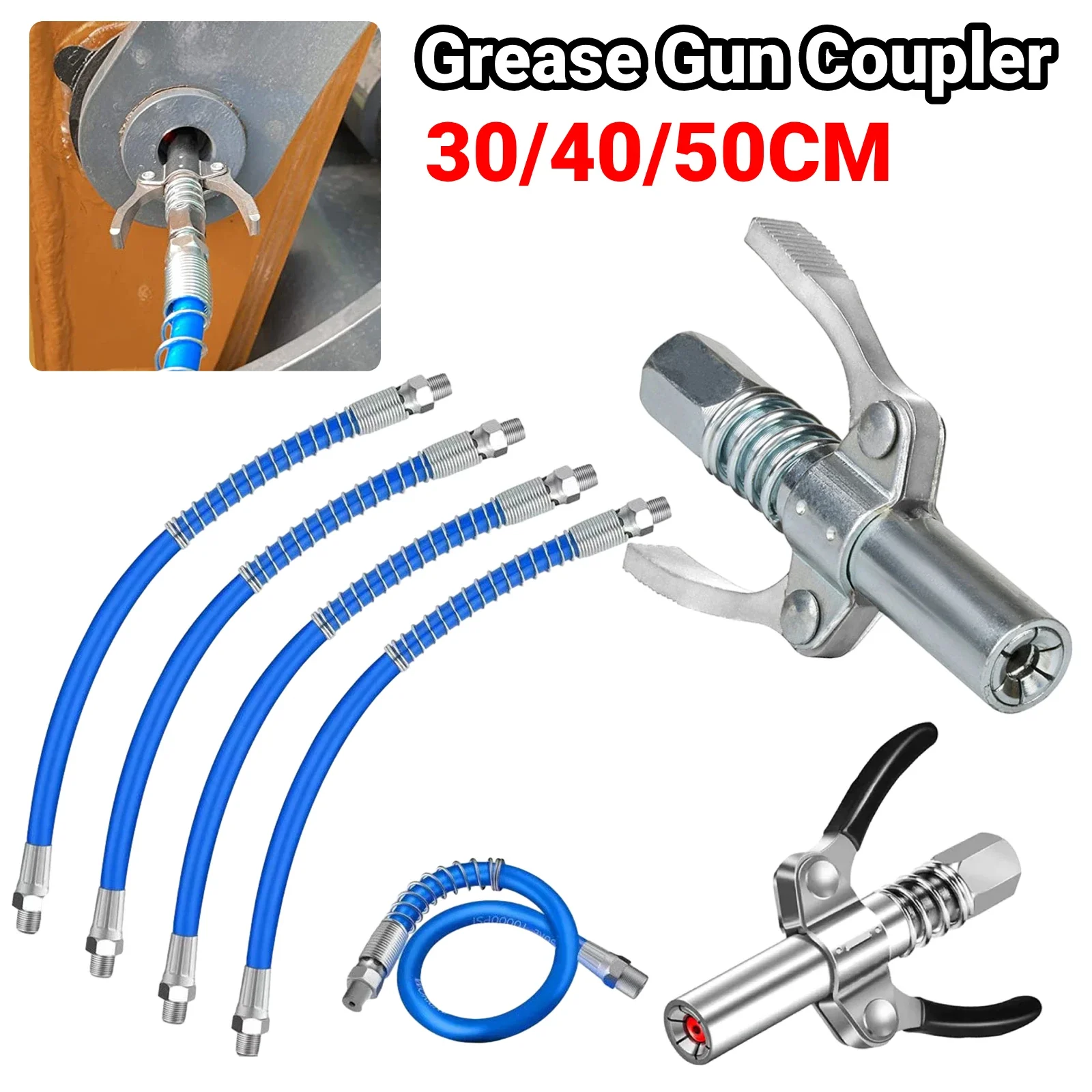 Grease Gun Coupler Nozzle Oiling Double Handle High Pressure Heavy-Duty 10000 PSI Quick Release Grease Gun Coupler Car Tool