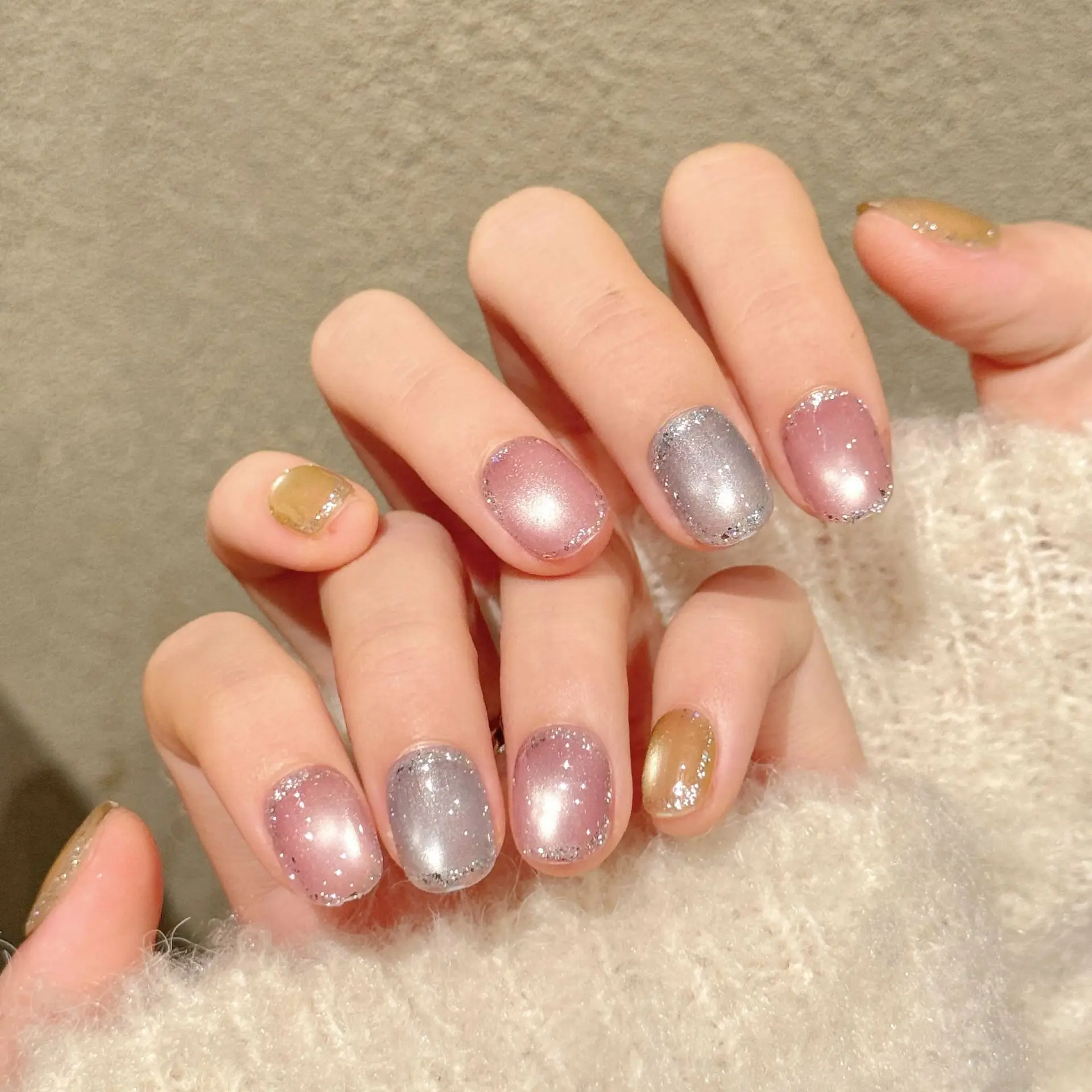 10 pièces faux ongles faits à la main Art avec paillettes strass faux ongles pointe coloré oeil de chat Simple court carré rond presse sur les ongles