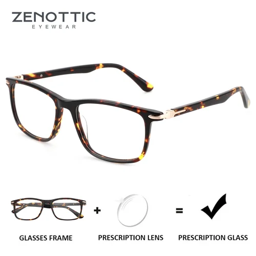 Imagen 1 del producto ZENOTTIC (tamaño L) gafas graduadas rectangulares de acetato hechas a mano para hombres gafas ópticas DEMI para fotocromáticas antiluz azul