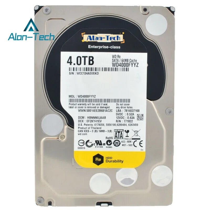 Nieuwe Originele Hdd Voor W-D/W-Estern Digitale Wd4000fyyz 4T Monitoring Desktop Harde Schijf Enterprise Server 7200 Rpm Zwarte Schijf