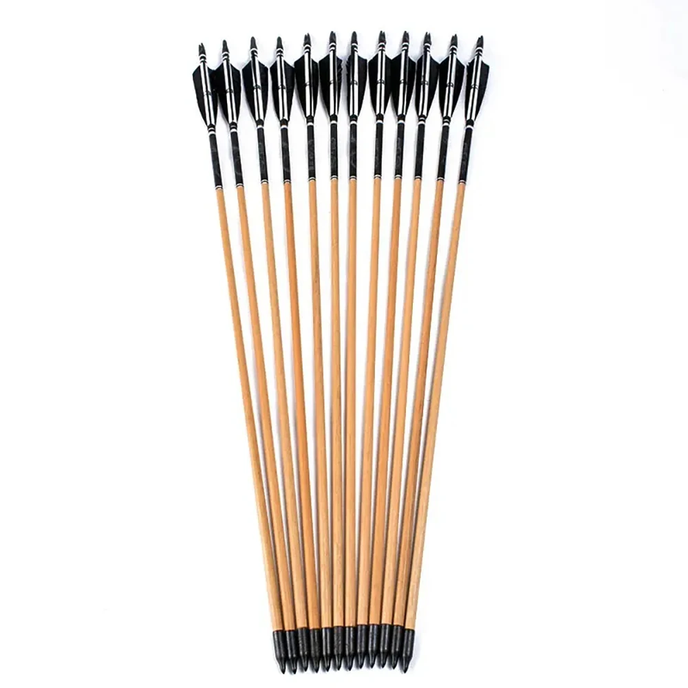 Archery 12Pcs 31.5inch Wooden Arrow Turkey Feather Steel Arrowhead for Hunting Shooting  25-50lb Longbow Recurve Traditional Bow