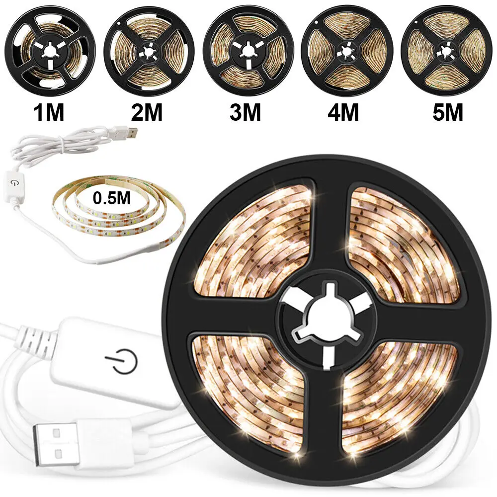 5V USB LED Strip with Touch Switch 3528 SMD2835 60Leds/m Dimmable LED Tape IP65 Waterproof Ribbon Diode Red Green Blue Pink