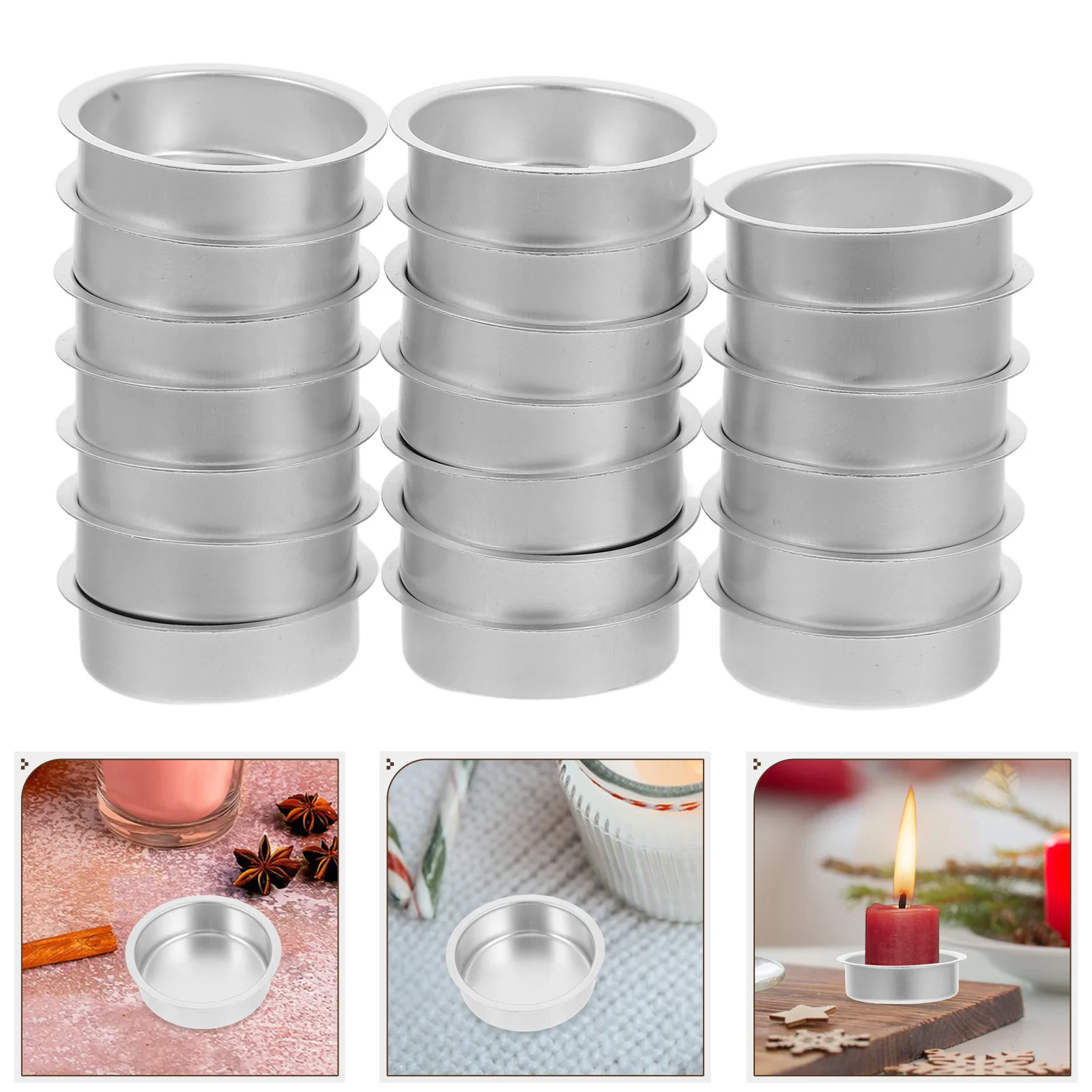 

20pcs Silver Aluminum Cups Round No Sharp Edges For Diy Making Tea Light Containers Home Party Decor Mini Wax