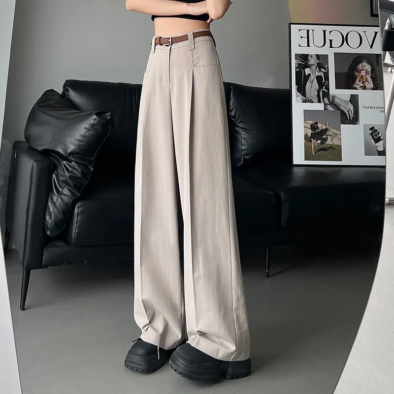 Japanese Style High Waist Tooling Pants Women\'s Summer New Design Sense Niche Straight Slimming Wide Leg Pants Loose Casual Trou