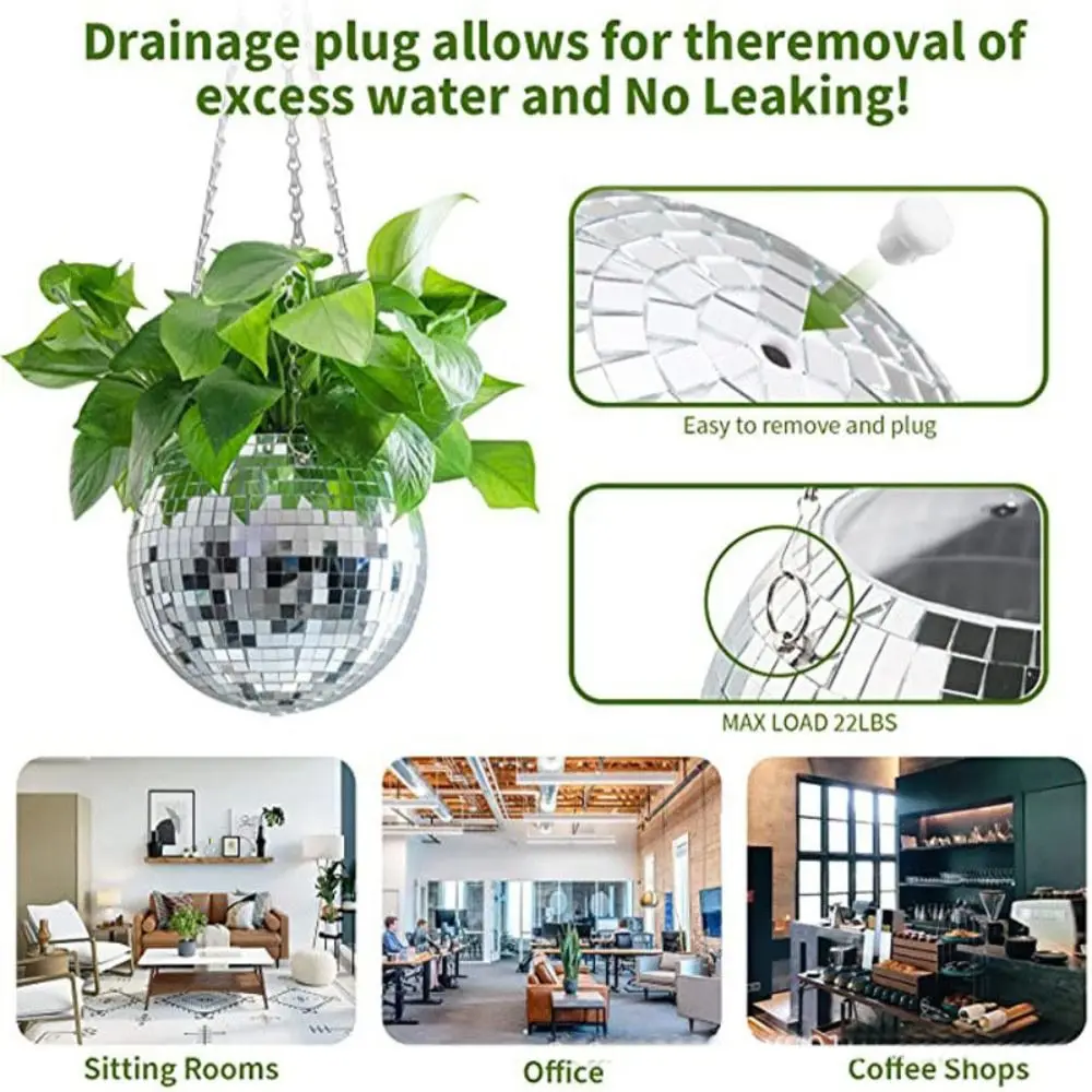

Home Decor Globe Shape Disco Ball Planter Plastic Rope Hanging Hanging Basket Vase Flower Planter Pots