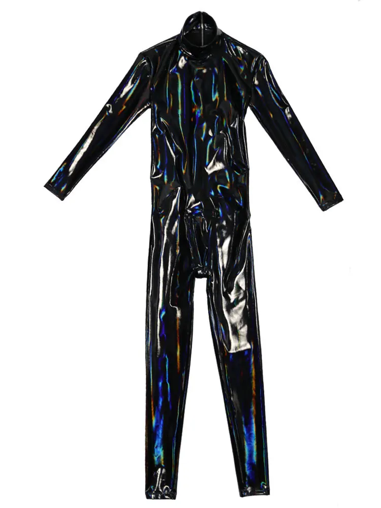 Sexy Wetlook Faux Latex tuta da uomo uomo cameriera collant Shapewear maschile Zentai Full Body Cover Body Night Club outfit Shiny