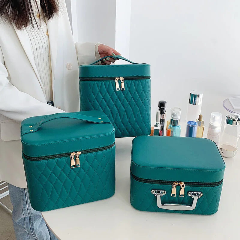 Large Capacity PU Leather Cosmetic Bag, Multifunctional Makeup Case, Portable Multi-Layer Travel Cosmetic Organizer Box