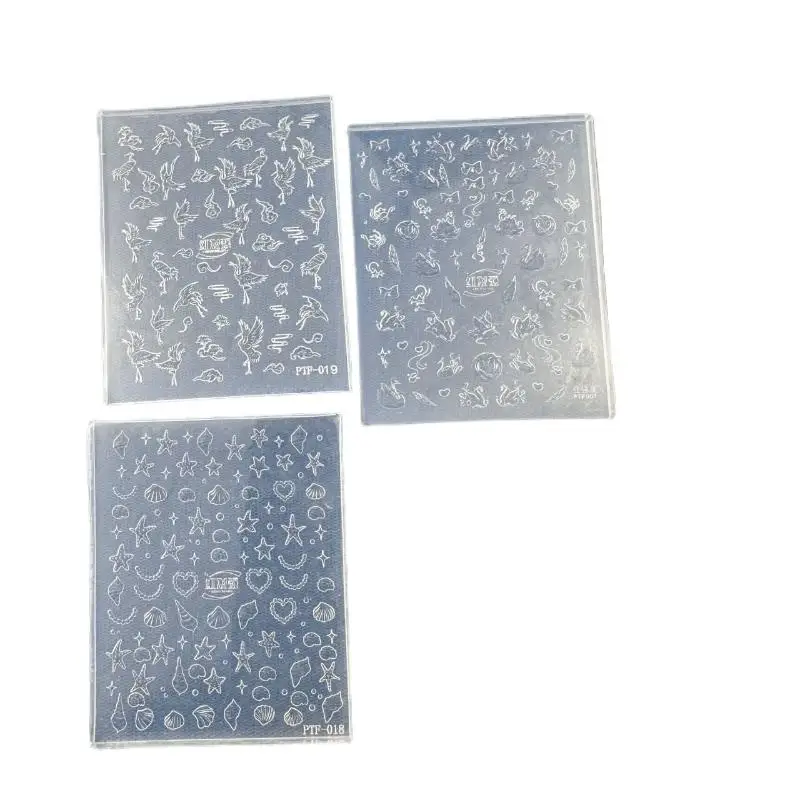 NEW 1Pcs Nails Mold Crane Swan Sea Star Conch Nail Art Templates 3D Silicone Relief DIY Nail Decoration Manicure Design Tools