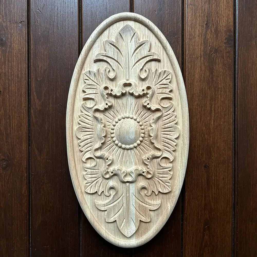 

1PC 28cm Chinese Style Vintage Flora Wood Carved Applique Wooden Carving Decal Furniture Cabinet Door Frame Home Decor Crafts