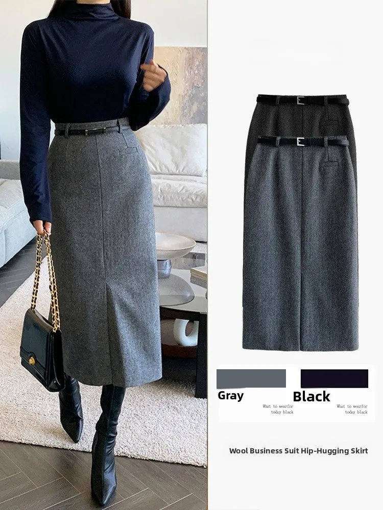 

Новая женская асимметричная юбка миди из шерстяной смеси с высокой талией, облегающая, для осени и зимы, стройнящая, длиной до колена