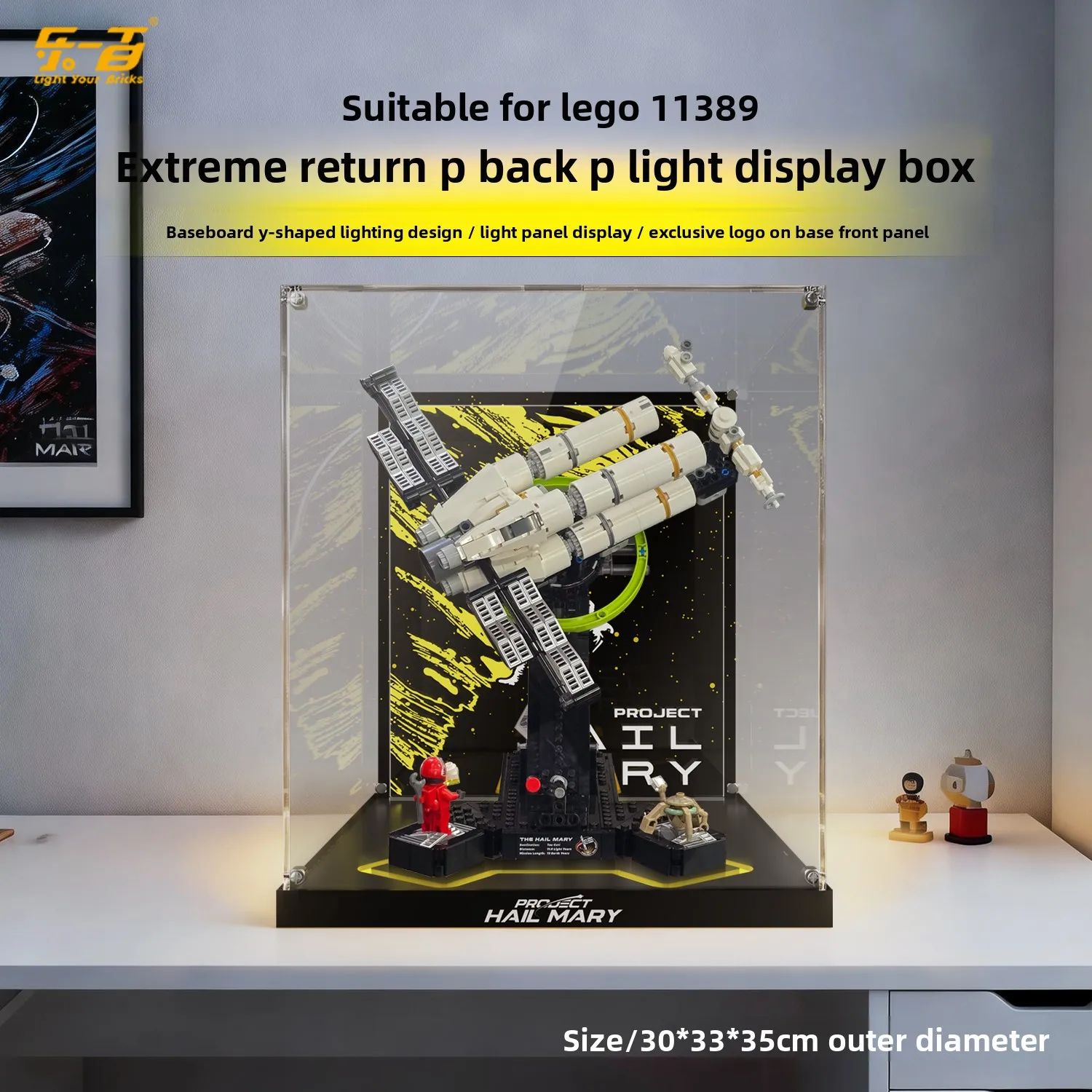 Lebai verwendet Lego 11389 Extreme Return Rescue Plan Bausteine zur Aufbewahrung einer staubdichten Szenenbeleuchtungs-Vitrine.