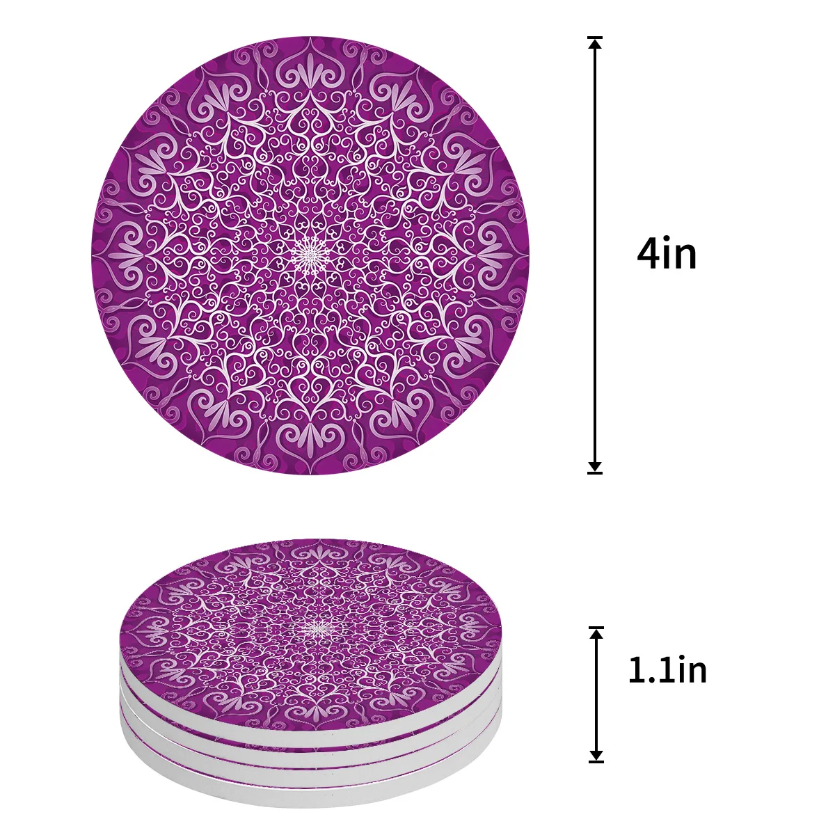 Purple Art Flower Mandala Retro Coasters Ceramic Set Round Absorbent Drink Coaster Coffee Tea Cup Placemats Table Mat