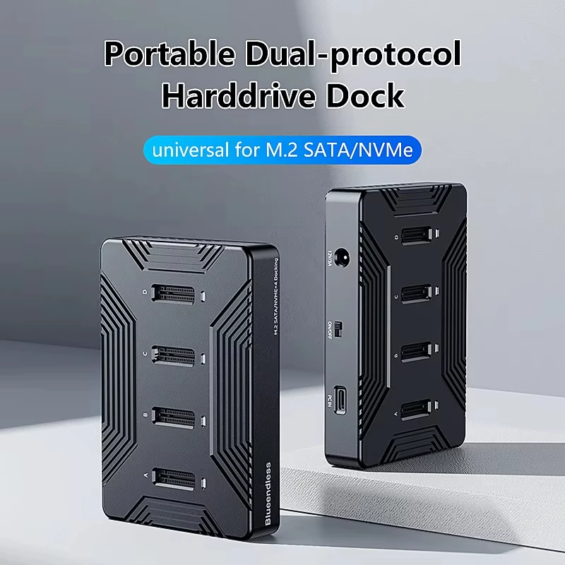 

M.2 NVME Type-C SATA SSD Base 8TB*4 12V/3A Surport NVMe 10Gbps/SATA 6Gbps External Hard Drive Docking Station for Nvme