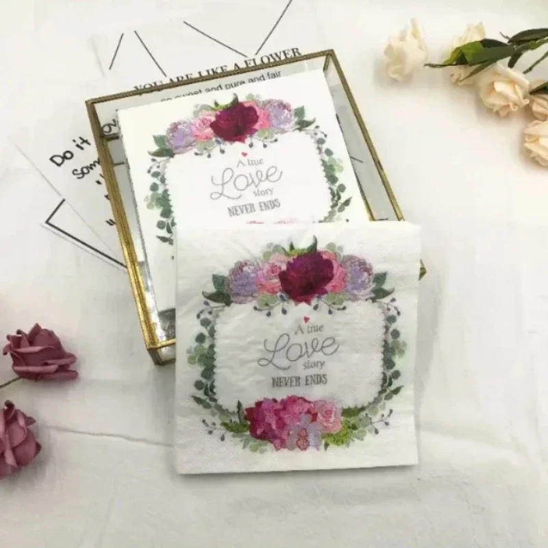Colorful Printed Napkins Flower LOVE Square Mouth Cloth Paper Napkins Wedding Party Baking Hotel Paper Placemats 20pcs/pac 2 Ply