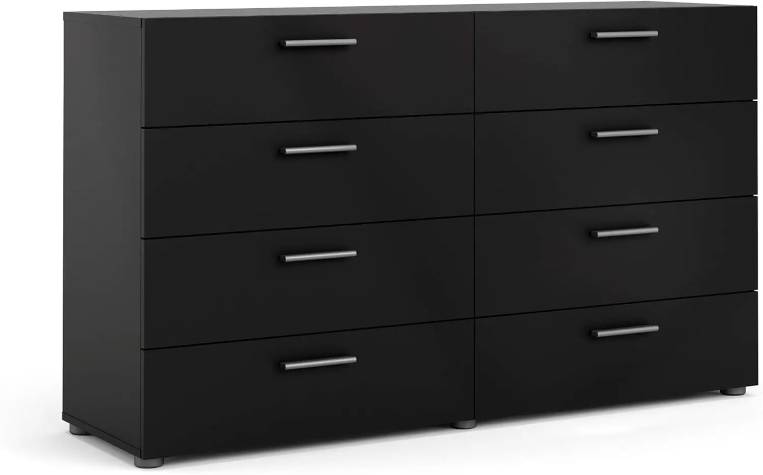 

Tvilum, 8 Drawer Double Dresser, Bedroom, Modern Silver Drawer Handles, Contemporary, Black