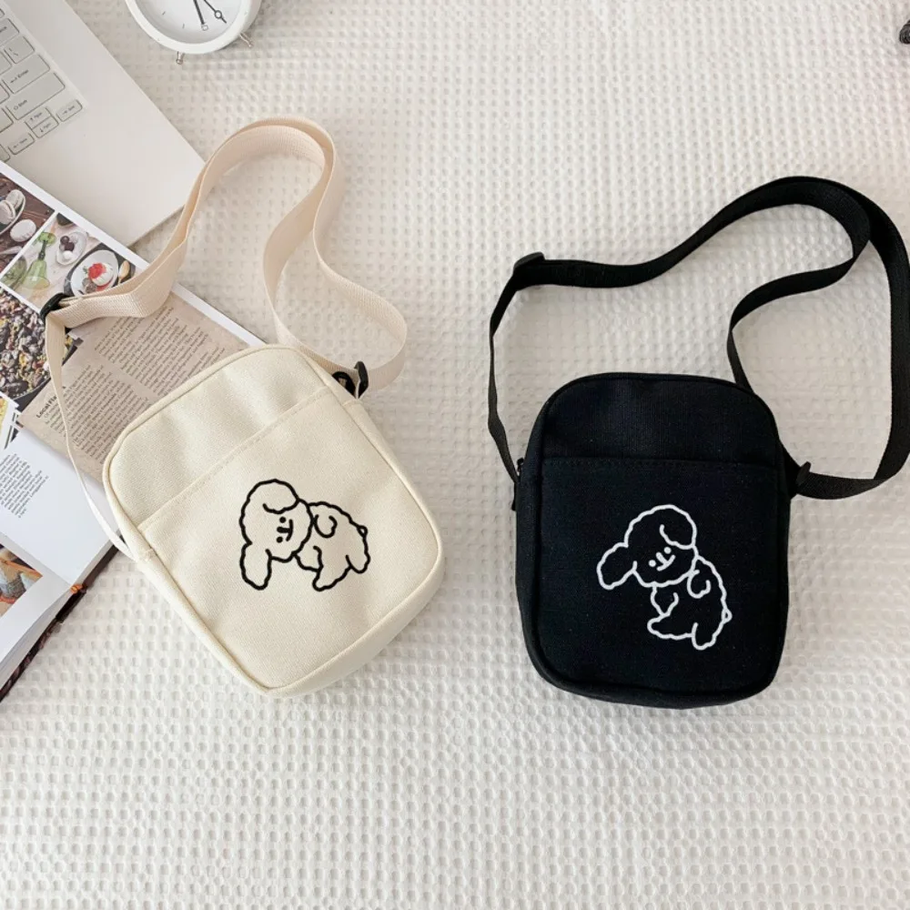 

New Canvas Bag Ins Japanese Harajuku Cute Cat Bag Ulzzang Girl Messenger Bag Adjustable Shoulder Strap Solid Color Crossbody Bag