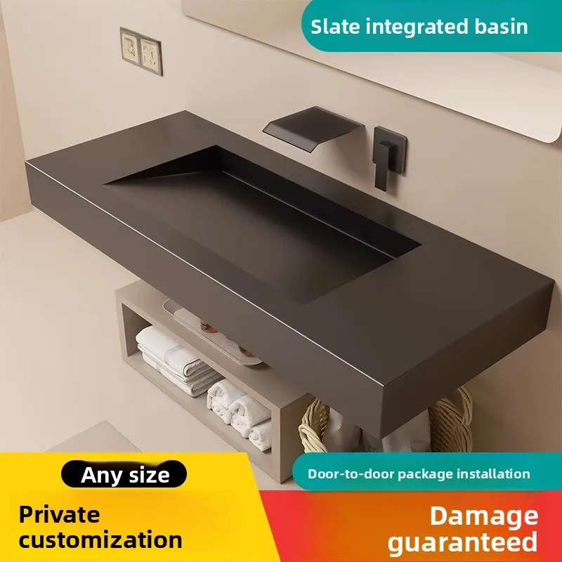Rock slab integrated basin countertop hidden wall-mounted washbasin wash basin sink wash