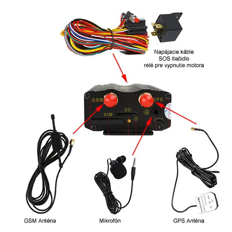 GPS Tracker With Cable Installation In Car Or Motorbike With Remote Control And Relay