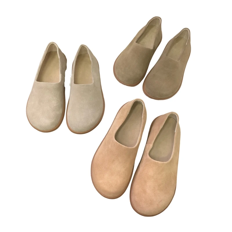 

Новая женская весенняя обувь 2025, винтажная замшевая модная универсальная обувь без шнуровки на плоской подошве с круглым носком AG3021