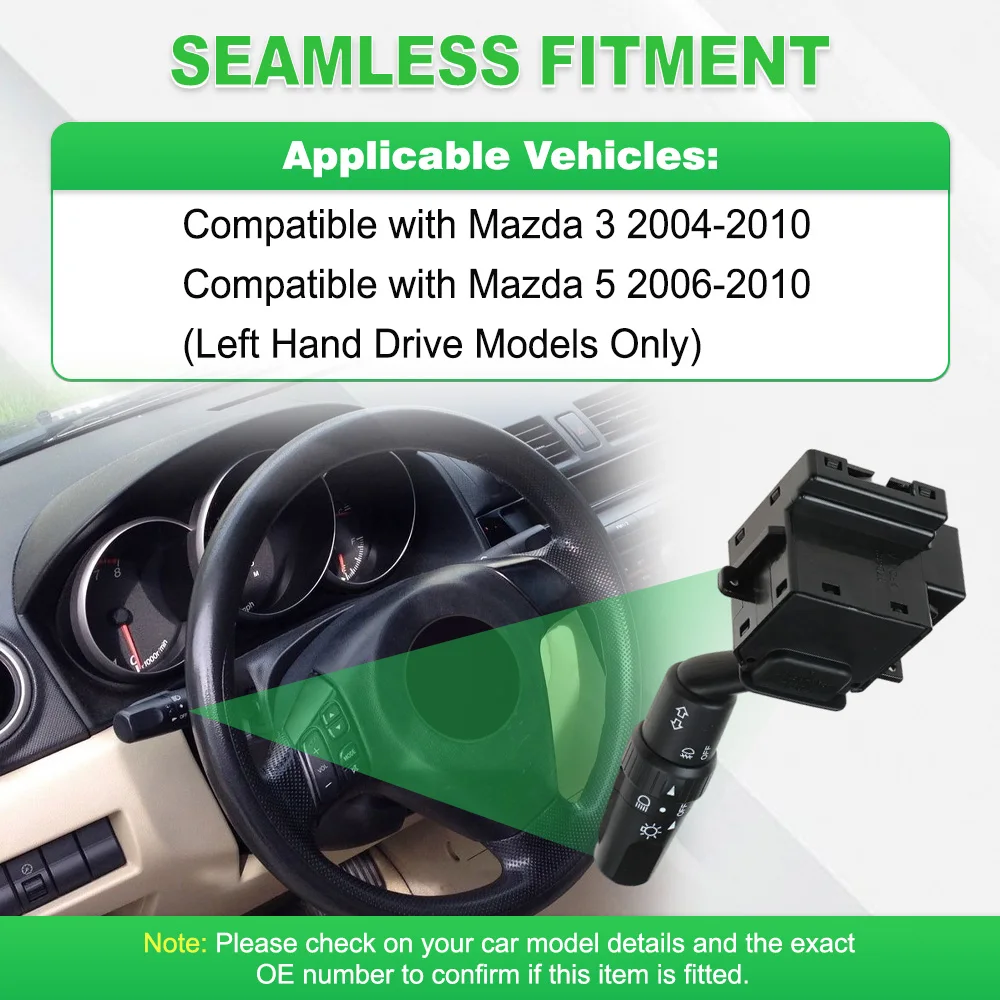 

Turn Signal Switch Fog Lamp Headlamp Dimmer Control Switch for Mazda 3 2004-2010 for Mazda 5 2006-2010 Left Hand Drive