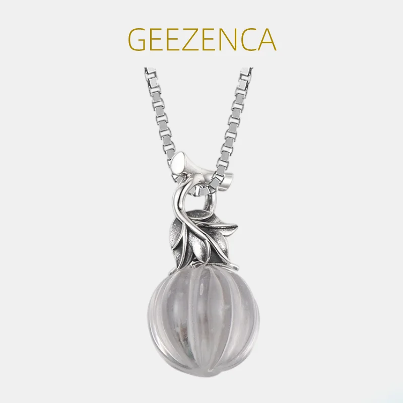 GEEZENCA Natural White Crystal 925 Silver Pumpkin Pendant For Women Chic Cute Plant Necklace Pendants Without Chain 2023 New