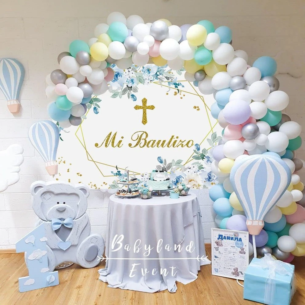 Mi Bautizo Baby Shower Backdrop My First Communion Gold Cross Grail God Bless Baptism Christening Birthday Decor Background Prop