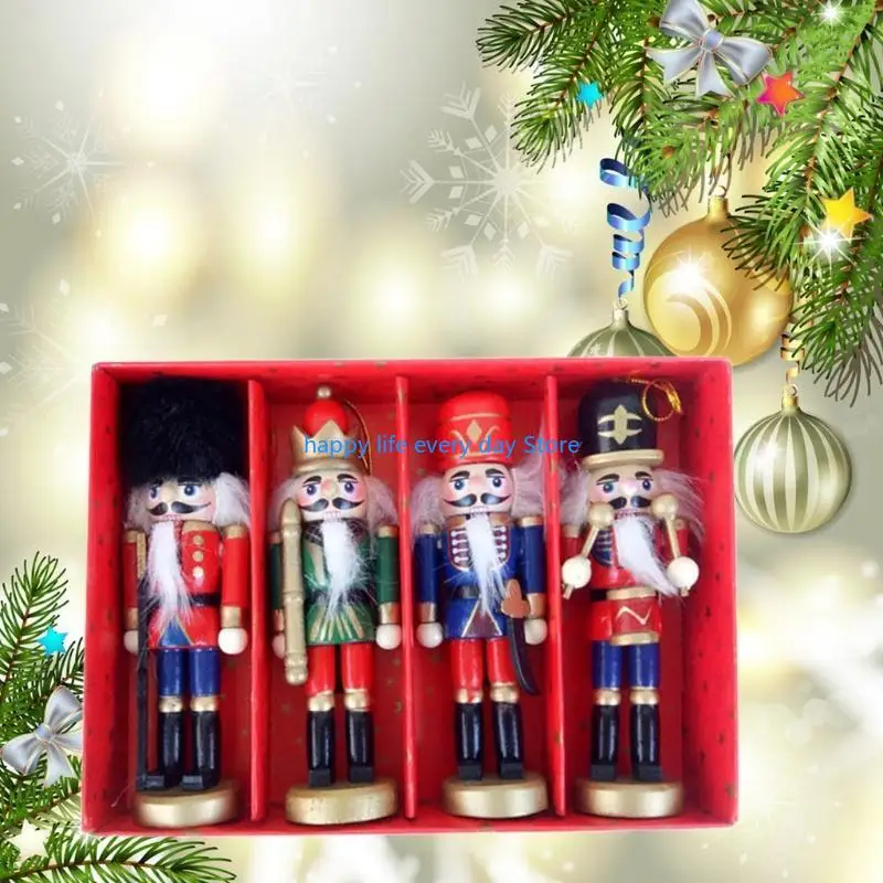 

T8UC 4pcs Wooden Nutcracker Puppet Walnuts Soldier for Doll Pendant Decorations Christmas Tree Ornament